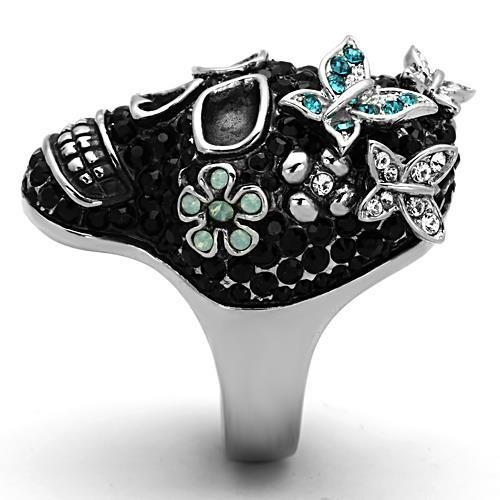 MATK1342 - High polished (no plating) Stainless Steel Ring with Top Grade Crystal in Multi Color
