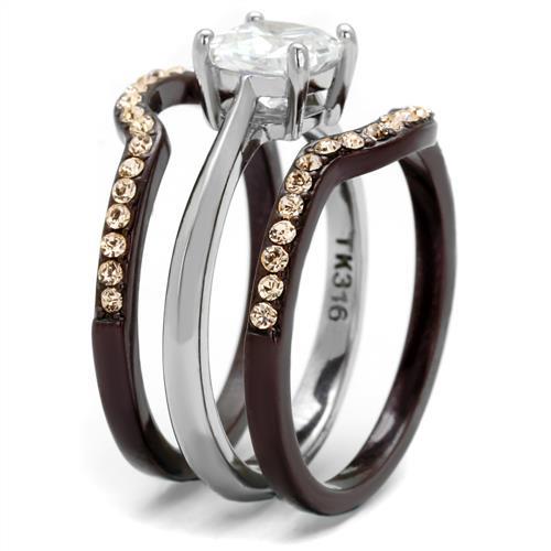 MATK1343PC - Two Tone IP Dark Brown (IP coffee) Stainless Steel Ring with AAA Grade CZ in Clear