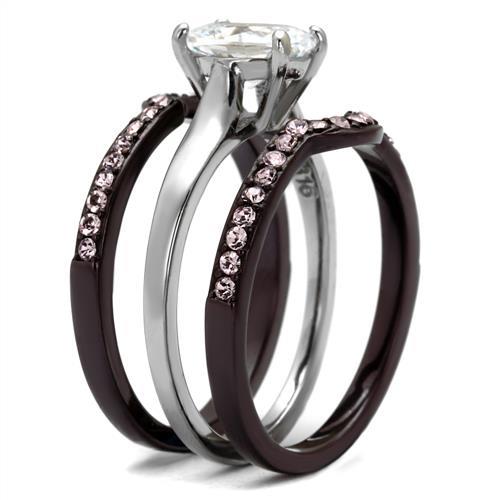 MATK1344PC - Two Tone IP Dark Brown (IP coffee) Stainless Steel Ring with AAA Grade CZ in Clear
