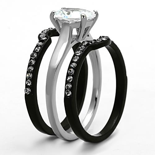 MATK1344 - Two-Tone IP Black Stainless Steel Ring with AAA Grade CZ in Clear