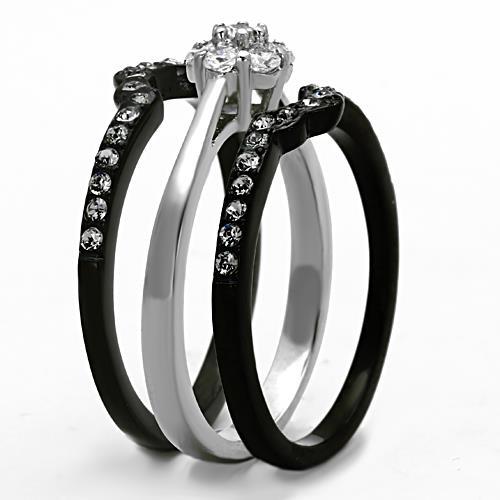 MATK1345 - Two-Tone IP Black Stainless Steel Ring with AAA Grade CZ in Clear