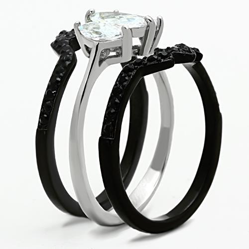 MATK1347 - Two-Tone IP Black Stainless Steel Ring with AAA Grade CZ in Clear