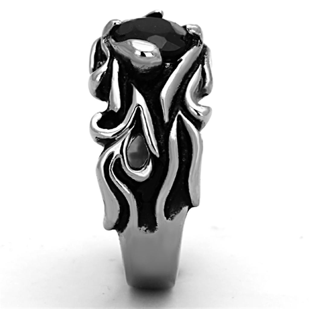 MATK1355 - High polished (no plating) Stainless Steel Ring with Synthetic Synthetic Glass in Jet