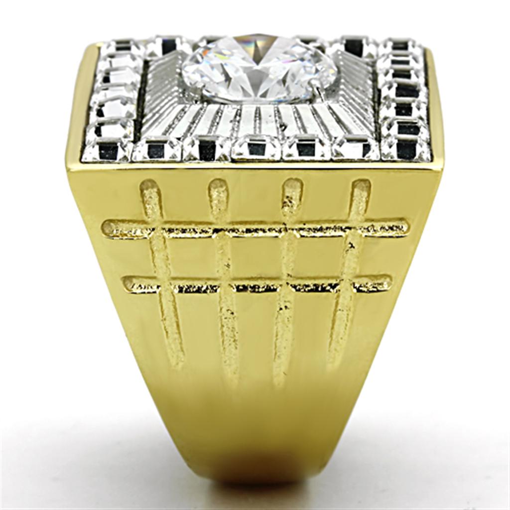 MATK1359 - Two-Tone IP Gold (Ion Plating) Stainless Steel Ring with AAA Grade CZ in Clear