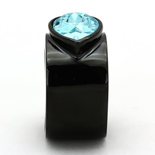 MATK1363 - IP Black(Ion Plating) Stainless Steel Ring with Top Grade Crystal in Light Sapphire