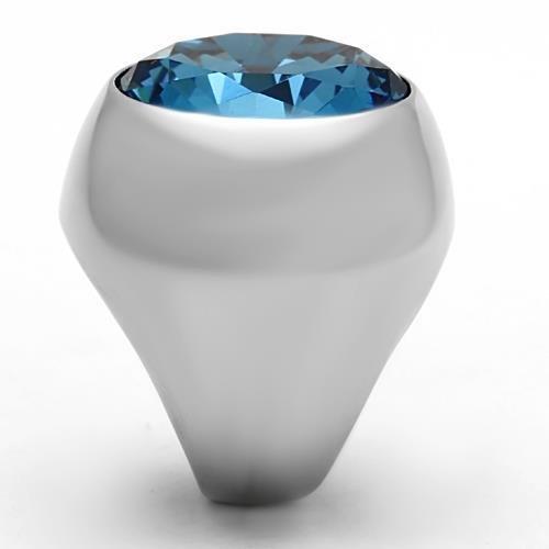 MATK1367 - High polished (no plating) Stainless Steel Ring with Synthetic Synthetic Glass in Sea Blue