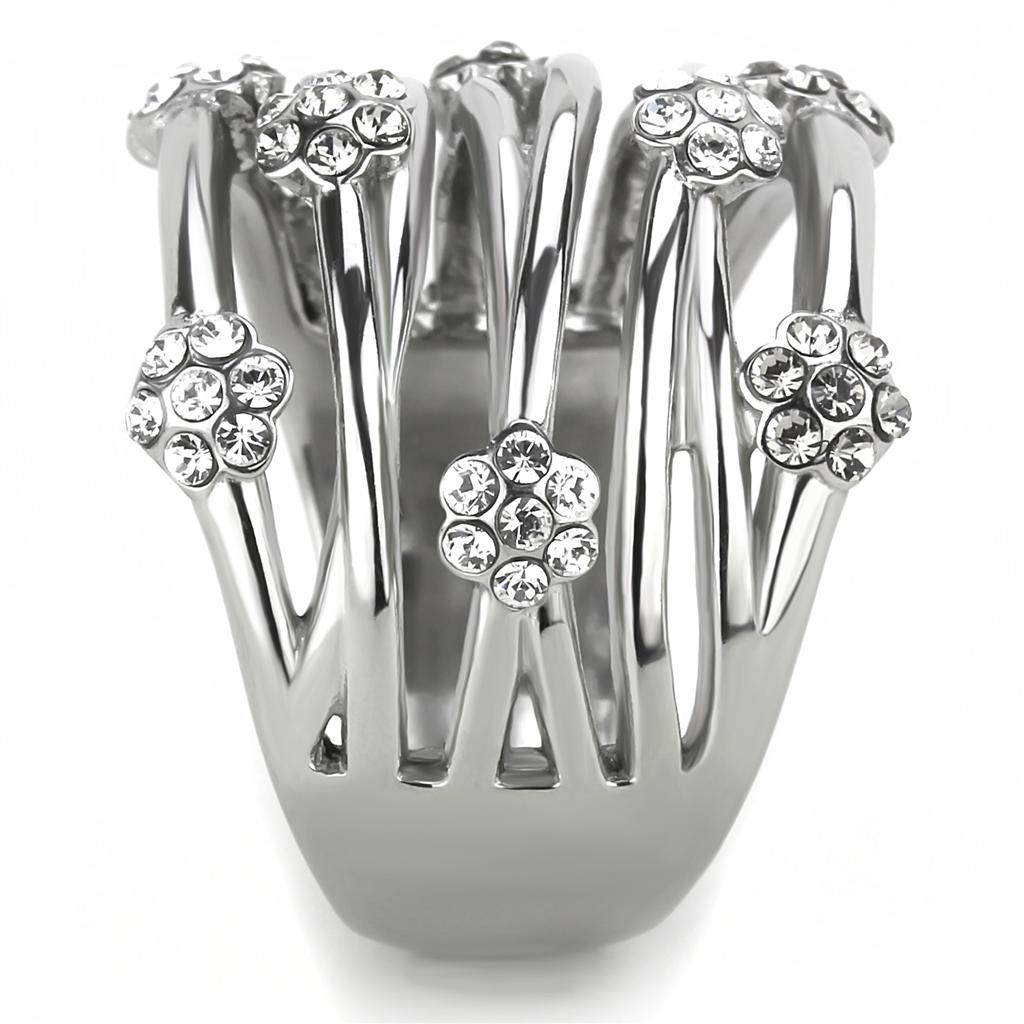 MATK1372 - High polished (no plating) Stainless Steel Ring with Top Grade Crystal in Clear