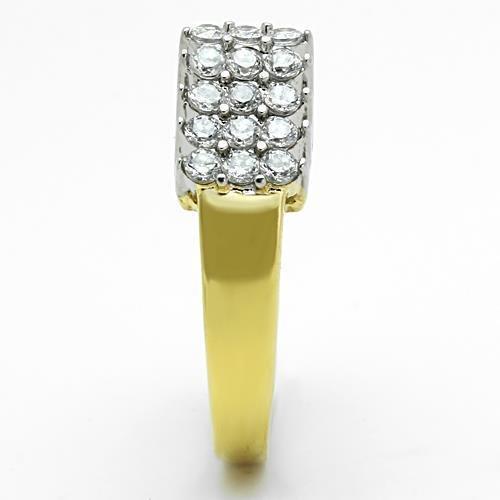 MATK1376 - Two-Tone IP Gold (Ion Plating) Stainless Steel Ring with AAA Grade CZ in Clear