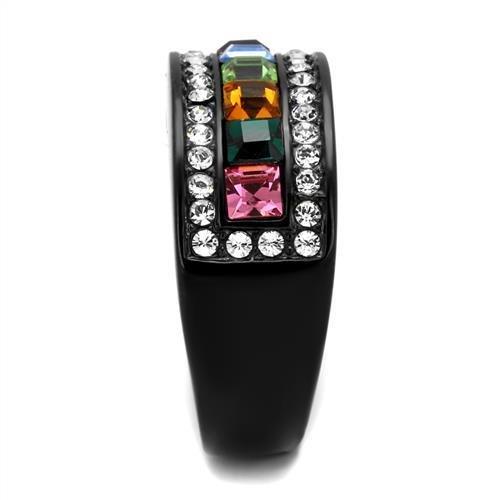 MATK1402J - IP Black(Ion Plating) Stainless Steel Ring with Top Grade Crystal in Multi Color