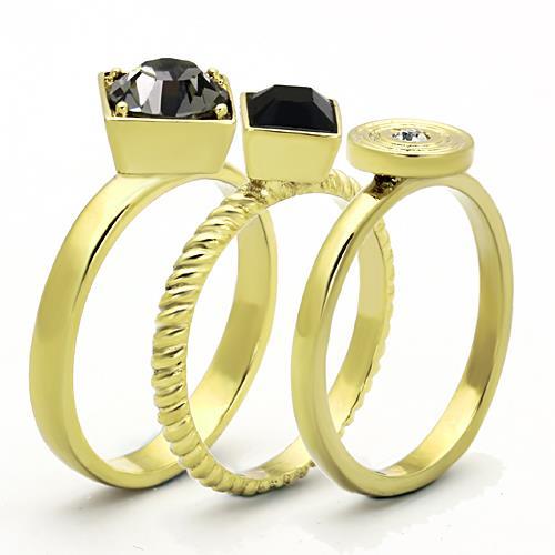 MATK1417 - IP Gold(Ion Plating) Stainless Steel Ring with Top Grade Crystal in Jet