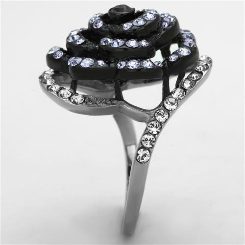 MATK1422 - Two-Tone IP Black Stainless Steel Ring with Top Grade Crystal in Amethyst