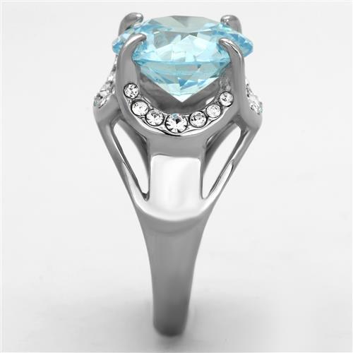 MATK1423 - High polished (no plating) Stainless Steel Ring with AAA Grade CZ in Sea Blue