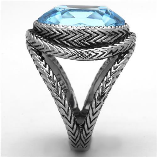 MATK1425 - High polished (no plating) Stainless Steel Ring with Top Grade Crystal in Sea Blue