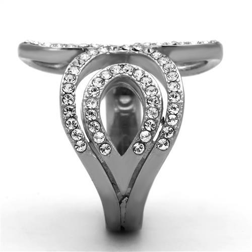 MATK1437 - High polished (no plating) Stainless Steel Ring with Top Grade Crystal in Clear