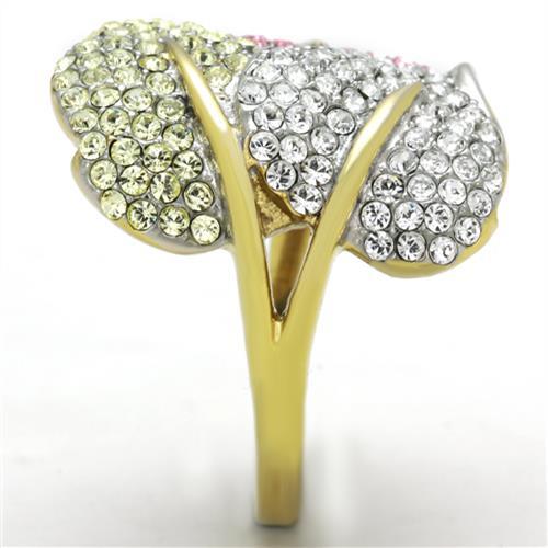 MATK1441 - Two-Tone IP Gold (Ion Plating) Stainless Steel Ring with Top Grade Crystal in Multi Color