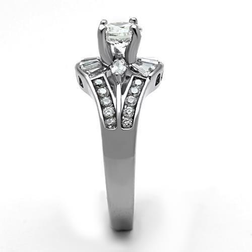 MATK1451 - High polished (no plating) Stainless Steel Ring with AAA Grade CZ in Clear