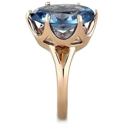 MATK1484 - IP Rose Gold(Ion Plating) Stainless Steel Ring with Synthetic Spinel in London Blue