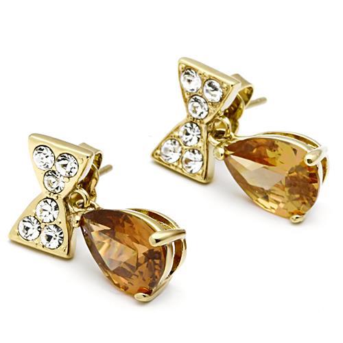 MATK1487 - IP Gold(Ion Plating) Stainless Steel Earrings with AAA Grade CZ in Champagne