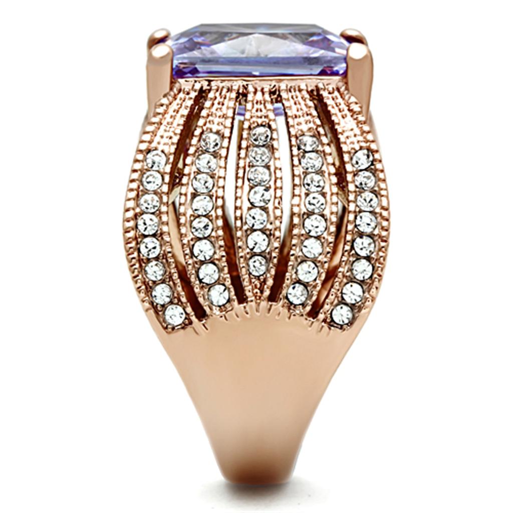 MATK1490 - IP Rose Gold(Ion Plating) Stainless Steel Ring with AAA Grade CZ in Light Amethyst