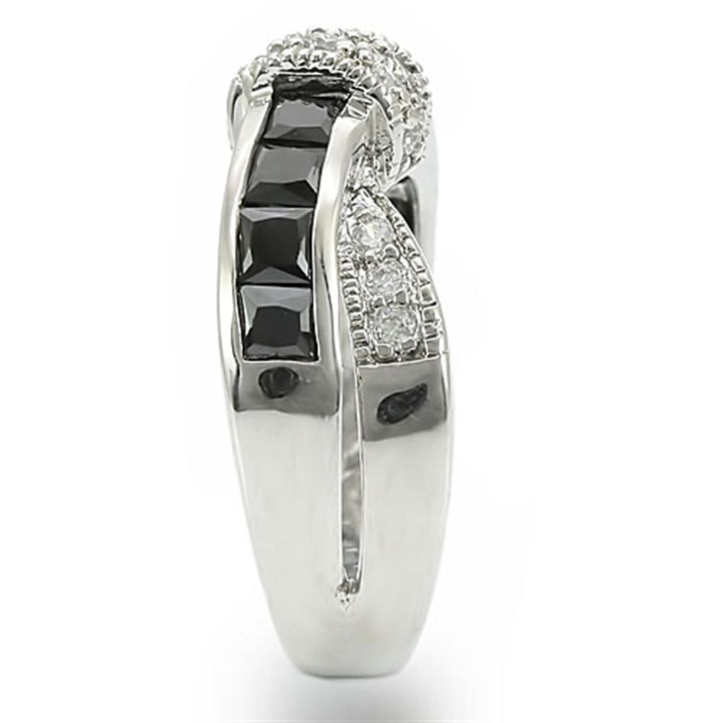 MATK1494 - High polished (no plating) Stainless Steel Ring with AAA Grade CZ in Jet