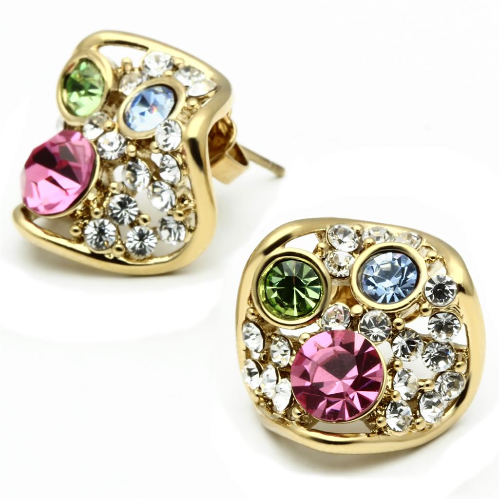 MATK1501 - IP Gold(Ion Plating) Stainless Steel Earrings with Top Grade Crystal in Multi Color