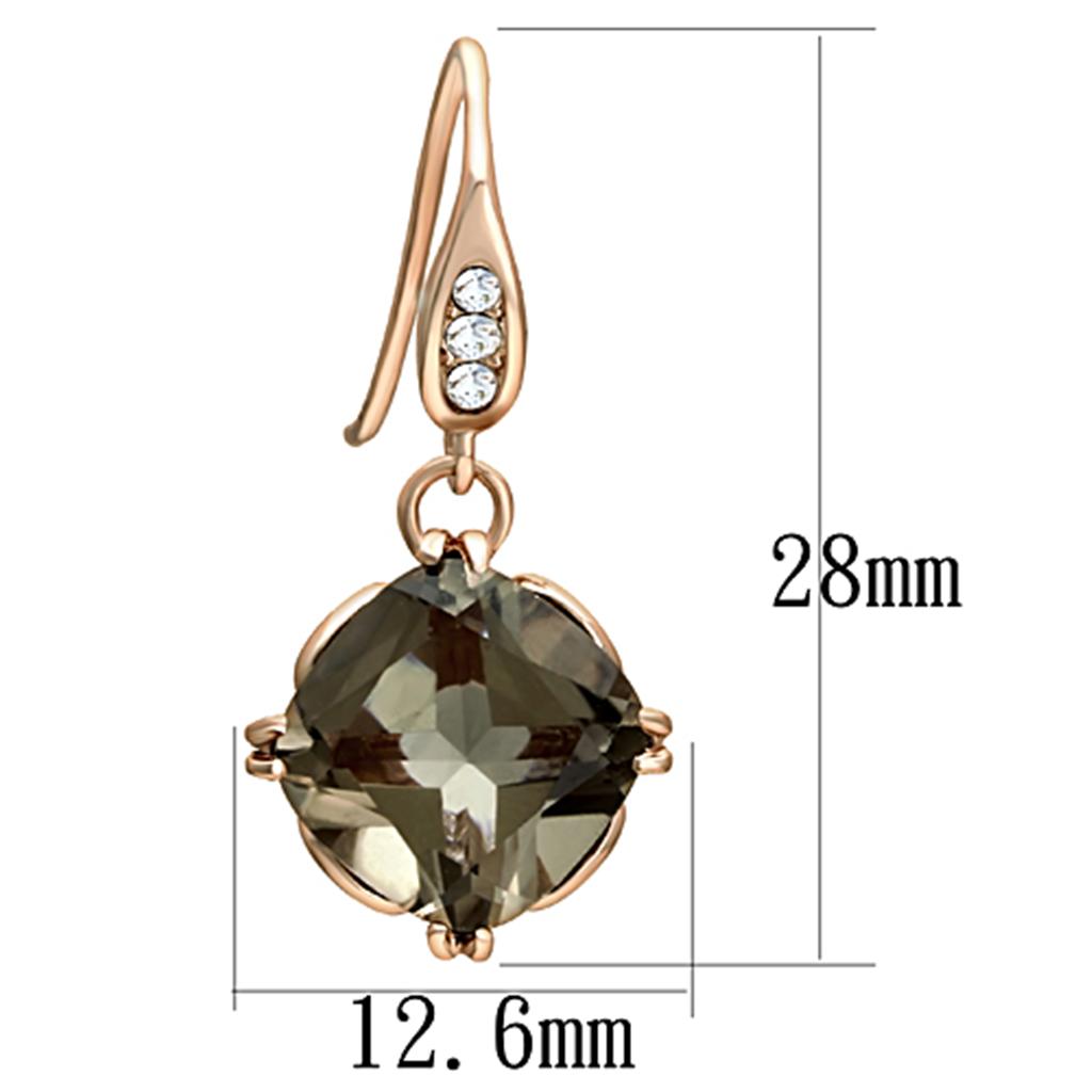 MATK1509 - IP Rose Gold(Ion Plating) Stainless Steel Earrings with Semi-Precious Smoky Quarter in Light Smoked