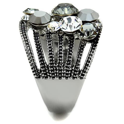 MATK1521 - High polished (no plating) Stainless Steel Ring with Top Grade Crystal in Black Diamond