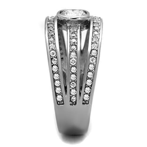 MATK1525 - High polished (no plating) Stainless Steel Ring with AAA Grade CZ in Clear