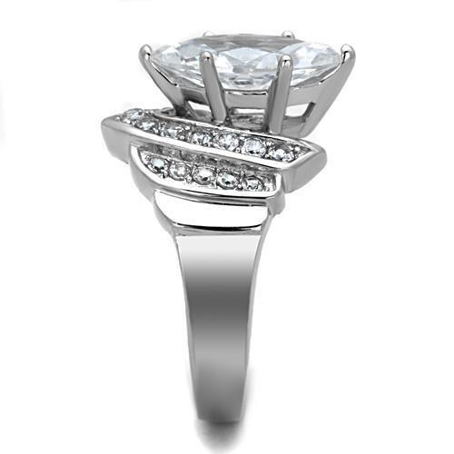 MATK1526 - High polished (no plating) Stainless Steel Ring with AAA Grade CZ in Clear