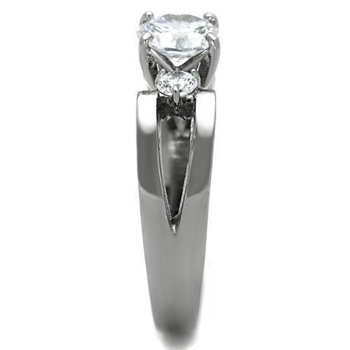 MATK1537 - High polished (no plating) Stainless Steel Ring with AAA Grade CZ in Clear