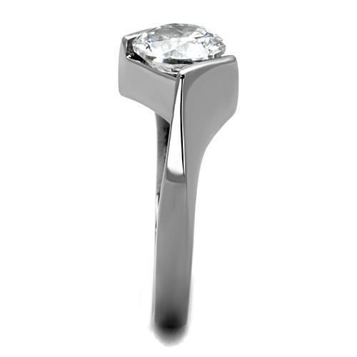 MATK1538 - High polished (no plating) Stainless Steel Ring with AAA Grade CZ in Clear