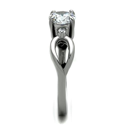MATK1539 - High polished (no plating) Stainless Steel Ring with AAA Grade CZ in Clear