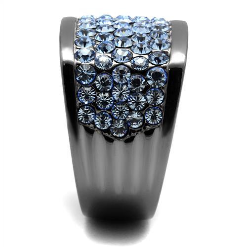 MATK1545LJ - IP Light Black (IP Gun) Stainless Steel Ring with Top Grade Crystal in Light Sapphire