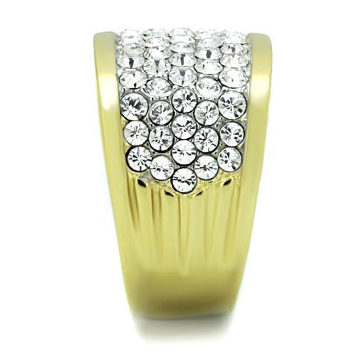 MATK1545 - Two-Tone IP Gold (Ion Plating) Stainless Steel Ring with Top Grade Crystal in Clear