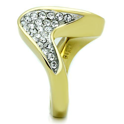 MATK1549 - Two-Tone IP Gold (Ion Plating) Stainless Steel Ring with Top Grade Crystal in Clear