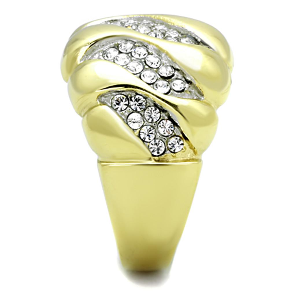 MATK1559 - Two-Tone IP Gold (Ion Plating) Stainless Steel Ring with Top Grade Crystal in Clear