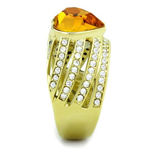 MATK1563 - IP Gold(Ion Plating) Stainless Steel Ring with Top Grade Crystal in Topaz