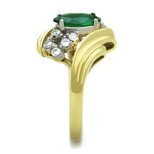MATK1566 - Two-Tone IP Gold (Ion Plating) Stainless Steel Ring with Synthetic Synthetic Glass in Emerald