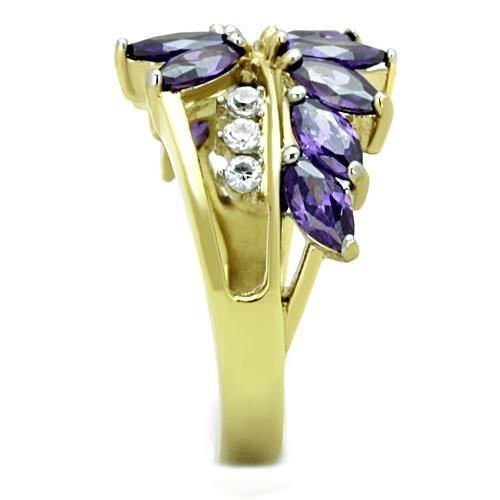 MATK1568 - Two-Tone IP Gold (Ion Plating) Stainless Steel Ring with AAA Grade CZ in Amethyst