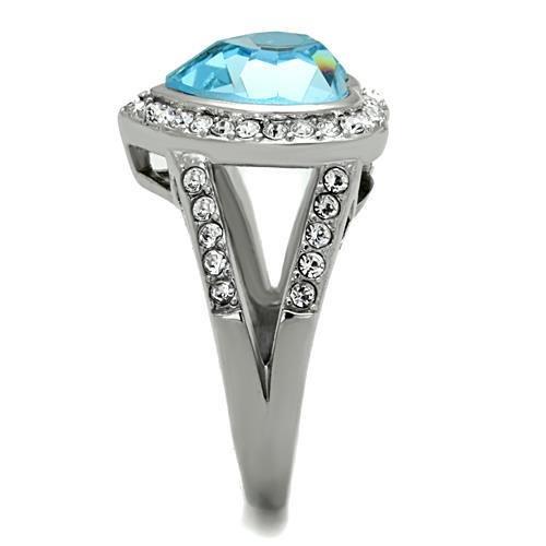 MATK1582 - High polished (no plating) Stainless Steel Ring with Top Grade Crystal in Sea Blue