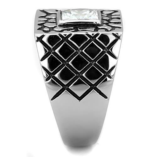 MATK1607 - High polished (no plating) Stainless Steel Ring with AAA Grade CZ in Clear