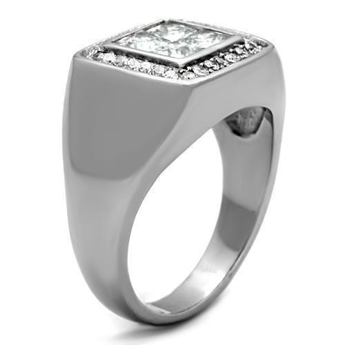 MATK1608 - High polished (no plating) Stainless Steel Ring with AAA Grade CZ in Clear