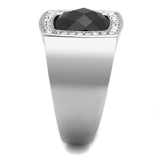 MATK1616 - High polished (no plating) Stainless Steel Ring with Semi-Precious Onyx in Jet