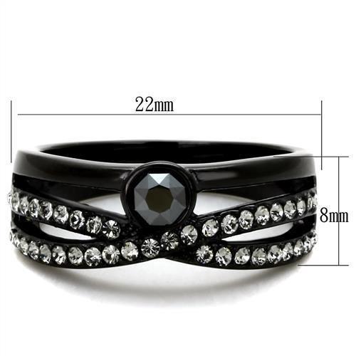 MATK1620 - IP Black(Ion Plating) Stainless Steel Ring with Top Grade Crystal in Hematite