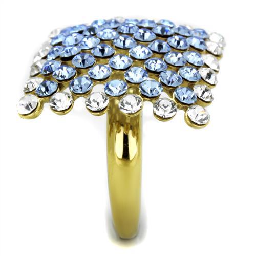 MATK1643 - IP Gold(Ion Plating) Stainless Steel Ring with Top Grade Crystal in Light Sapphire
