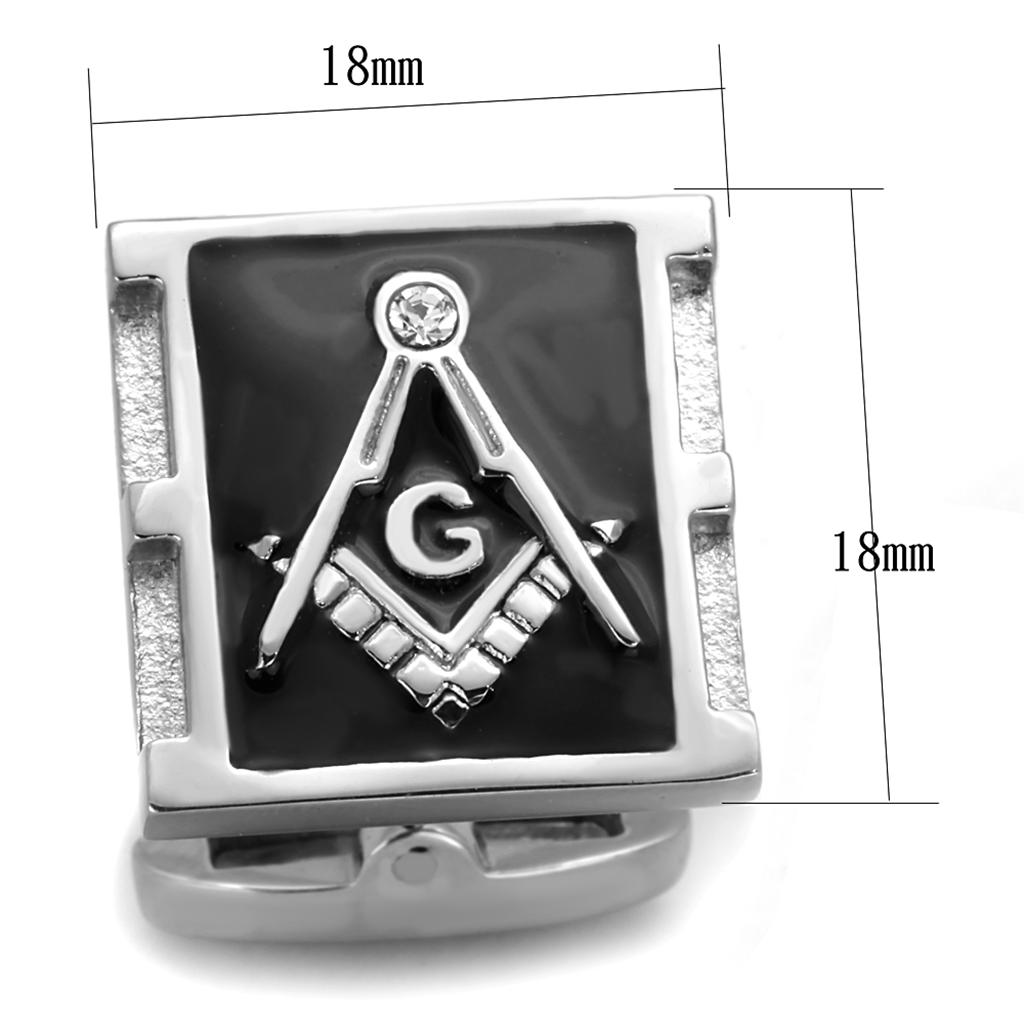MATK1650 - High polished (no plating) Stainless Steel Cufflink with Top Grade Crystal in Clear