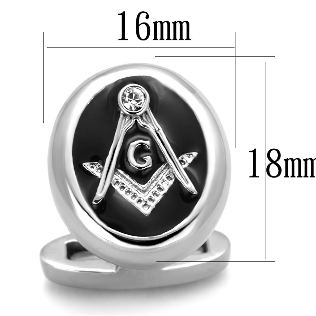 MATK1652 - High polished (no plating) Stainless Steel Cufflink with Top Grade Crystal in Clear
