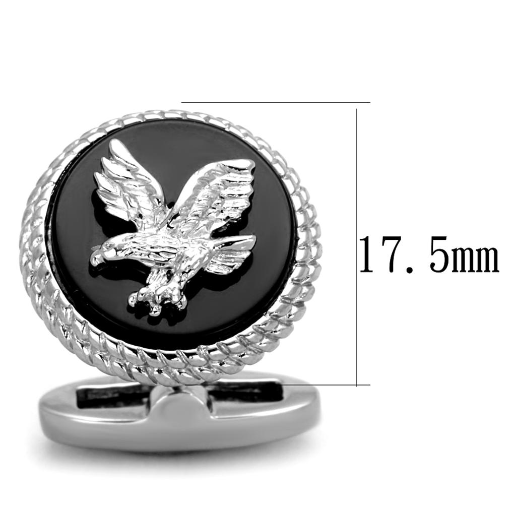 MATK1658 - High polished (no plating) Stainless Steel Cufflink with Epoxy in Jet