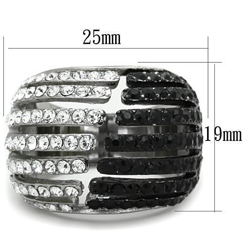 MATK1686 - Two-Tone IP Black Stainless Steel Ring with Top Grade Crystal in Jet