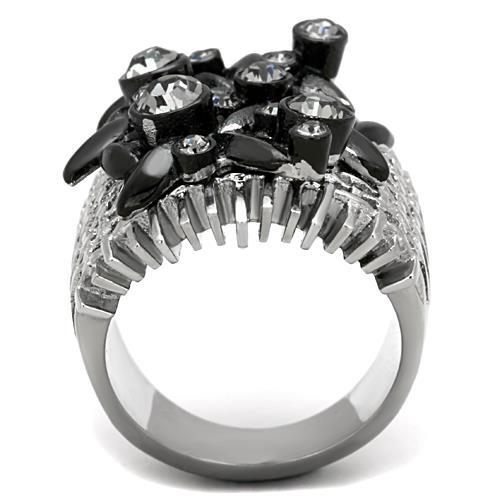 MATK1687 - Two-Tone IP Black Stainless Steel Ring with Top Grade Crystal in Black Diamond